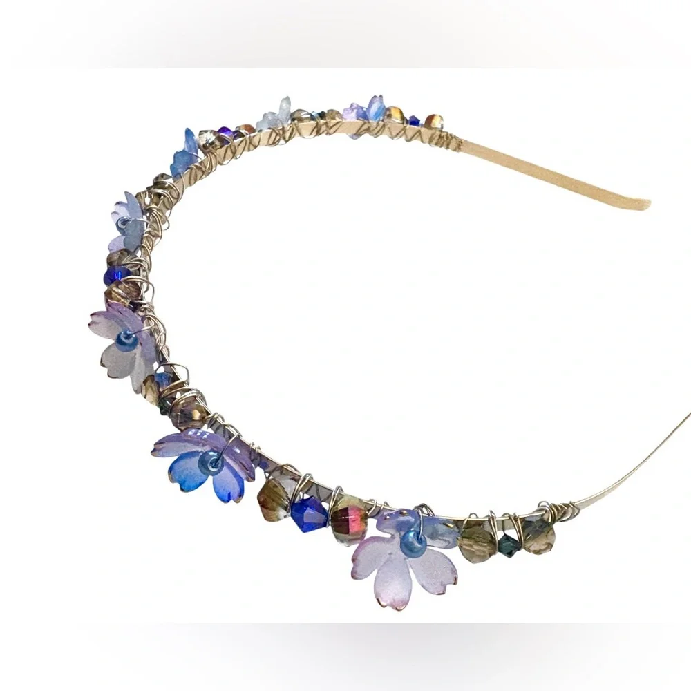 Fairy Headband with Austrian Crystals, Lucite Flowers and Glass Pearls - Picture 4 of 7